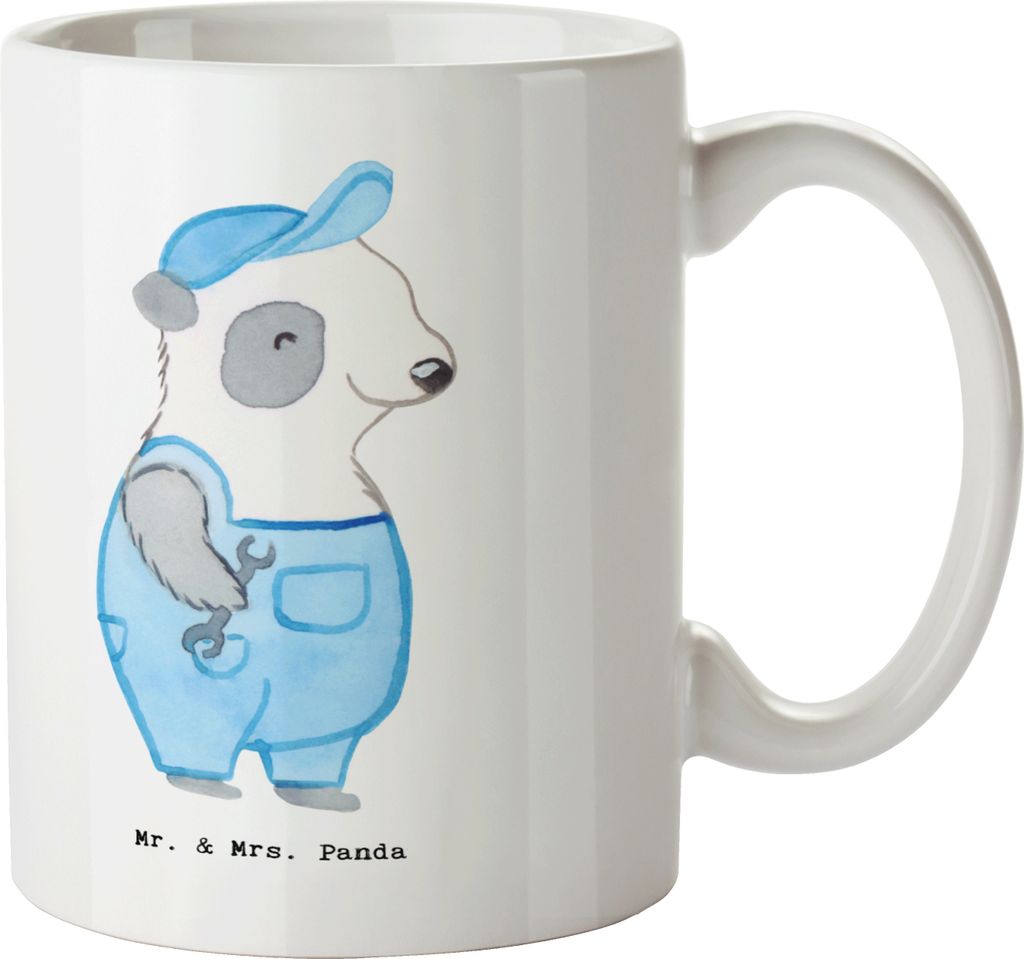 Mr. & Mrs. Panda Kaffeebecher Handwerker Herz - Weiß - Geschenk, haferl, Reparatur Auto, Blaumann, kaffeetasse bedruckt, Werkstatt, Keramiktasse, ...