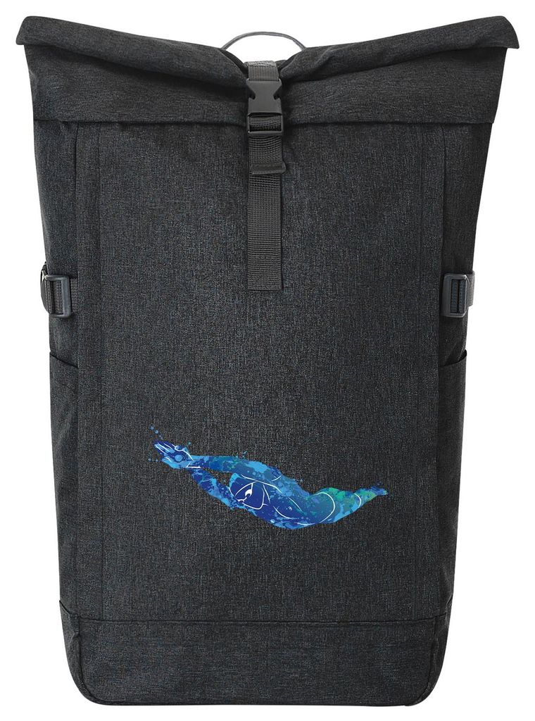 Huuraa Kurierrucksack Schwimmen bunte Silhouette 30-44 Liter Black Melange Fairtrade Rolltop Rucksack Geschenkidee