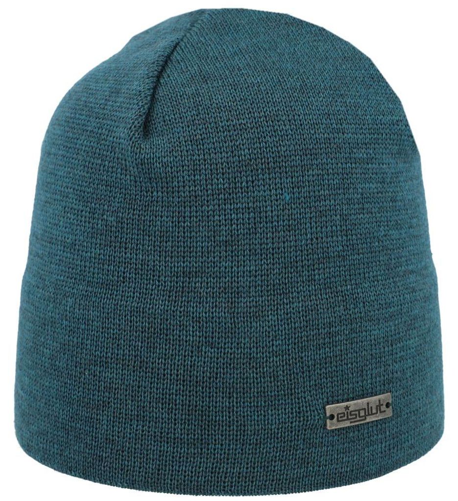 Eisglut dünne Strickmütze Primog Merino 100% Wolle in blau