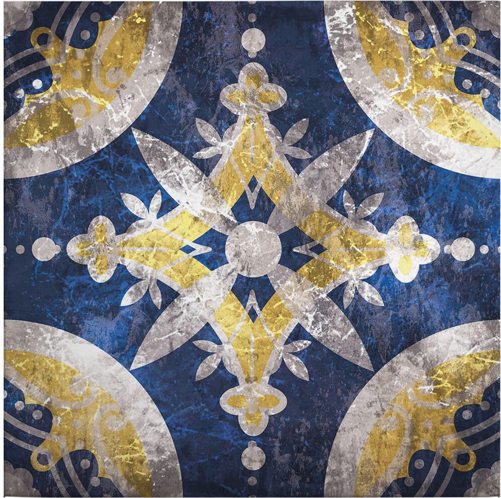Leinwandbild Kunst 50 x 50 cm - Wandbild Blau Gelb - Keilrahmen Retro Vintage Abstrakt Wohnzimmerdeko Wanddeko Wandgemälde