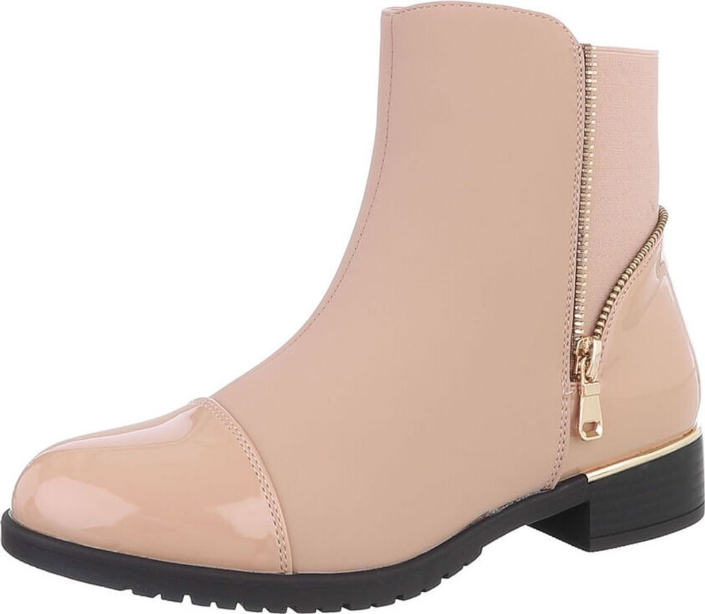 Ital-Design Damen Stiefeletten Leicht gefüttert , Textiloptik, Lederoptik Flache Stiefeletten 87417718 Beige Gr. 39