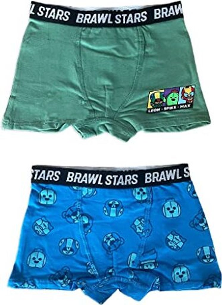 Fashion UK 2 Boxershorts Brawl Stars Slip für Kinder, elastisch, 2 Stück - Grün Blau, mehrfarbig, 6 Jahre