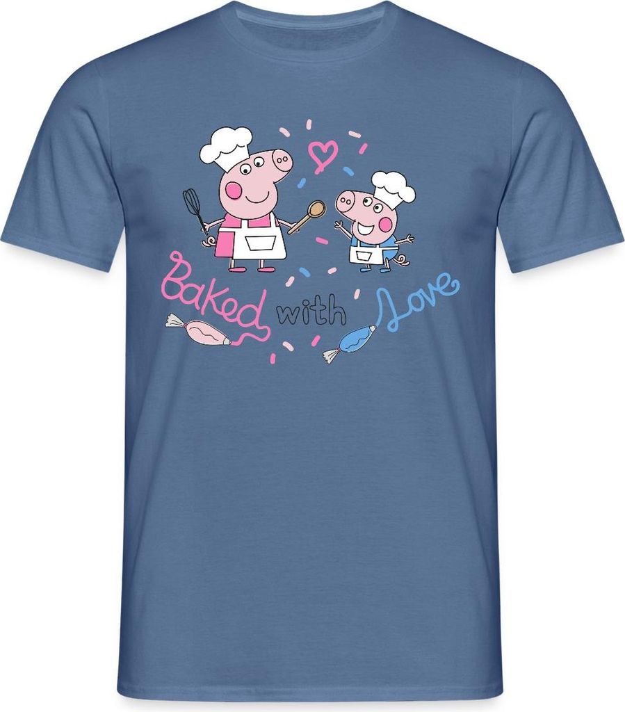 Spreadshirt Peppa Pig Design Baked With Love Männer T-Shirt, XL, Taubenblau