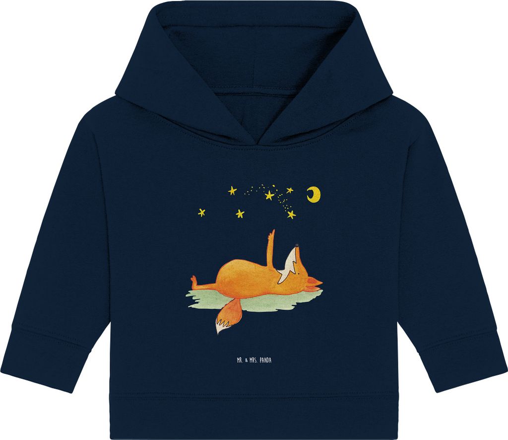 Mr. & Mrs. Panda Organic Baby Hoodie Fuchs Sterne 24. - 36. Monat - French Navy - Geschenk, Füchse, Always Look On The Bright Side Of Life, Kapuze...