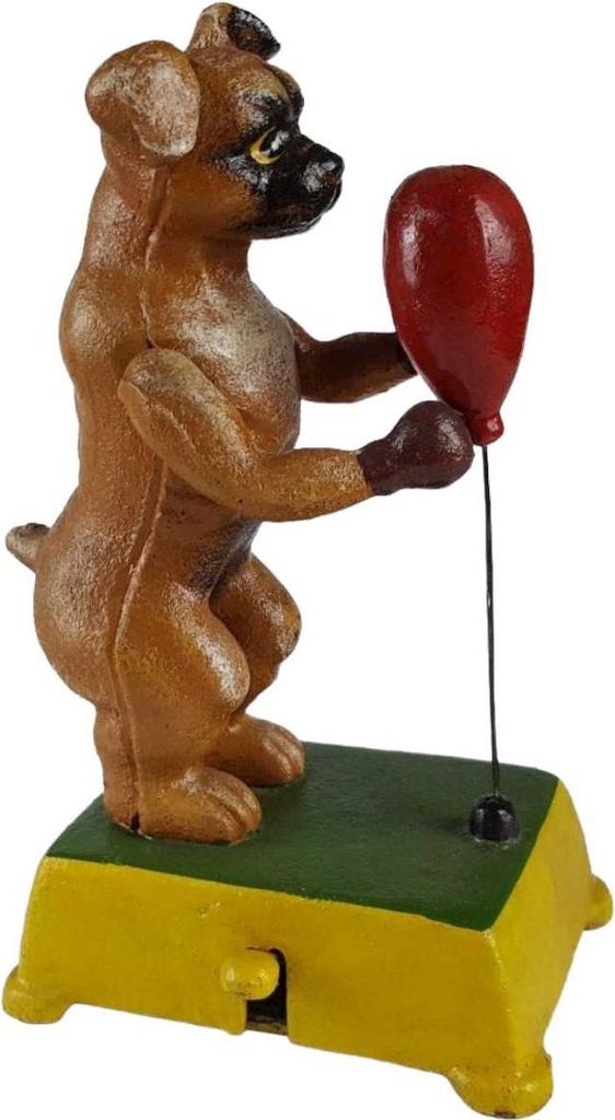 Figur Skulptur Gusseisen mechanisch Hund Boxball Boxer Antik-Stil