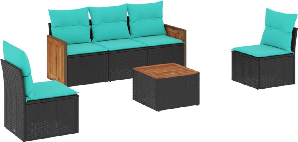 vidaXL 6-teiliges Gartensofa-Set mit Kissen, schwarzes Polyrattan