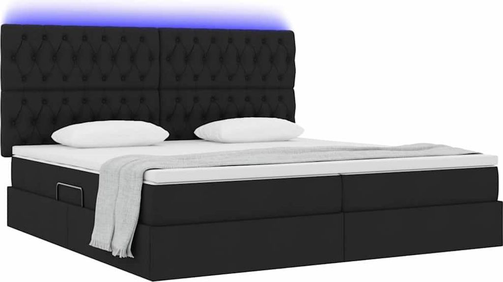 Bett mit LED-Lichtleisten Schwarz 200 x 200 cm Stoff