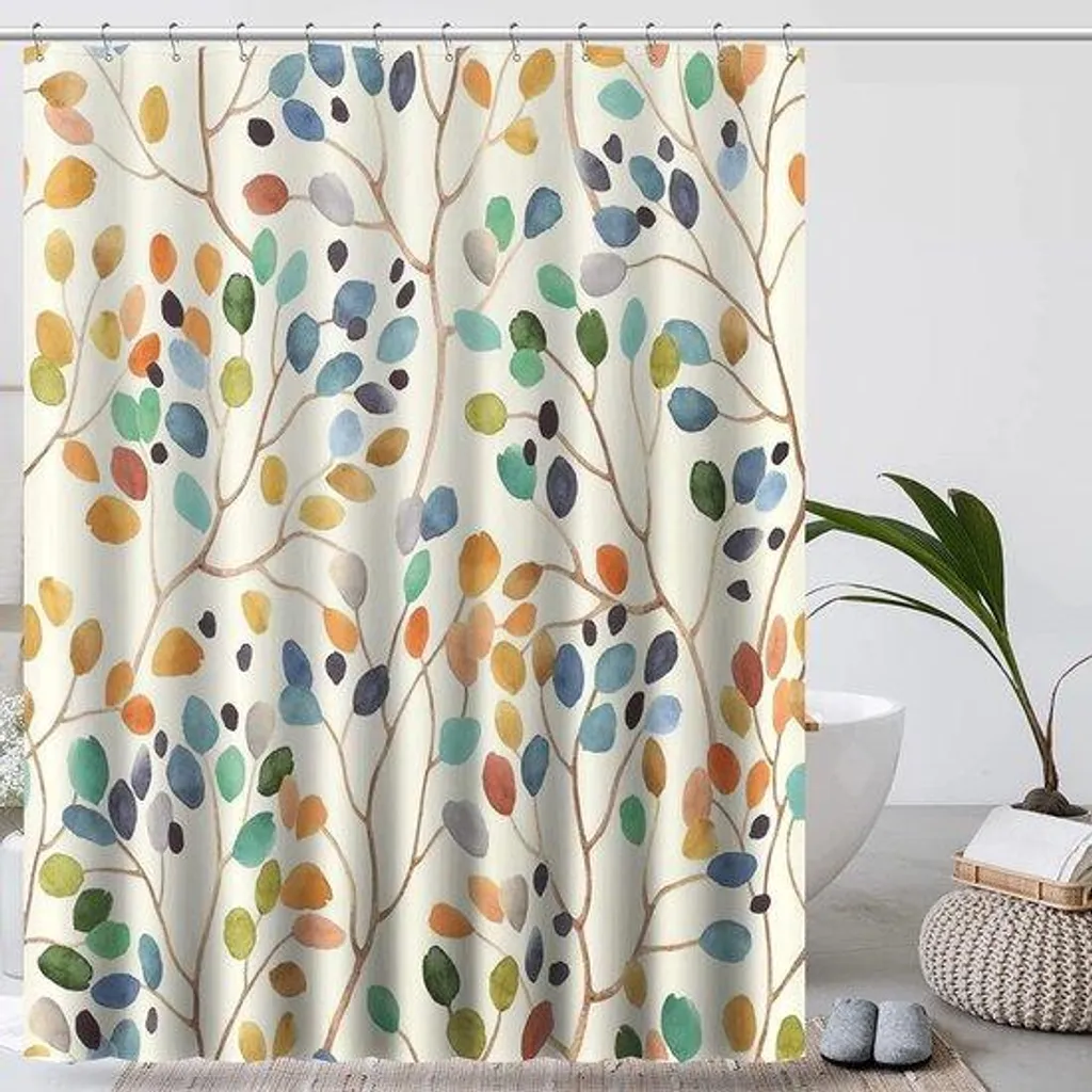 Rideau de douche textile anti-moisissure 180x200 cm motifs végétaux
