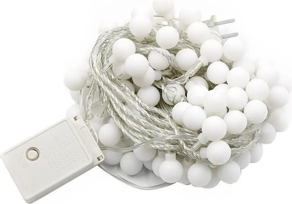 INF Catena Luminosa a LED da 10m con 80 Globi - Bianco, a Batteria, per Interni/Esterni