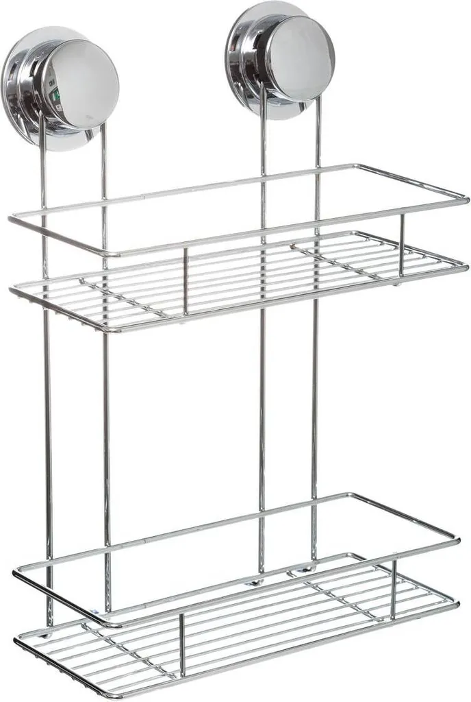 Étagère de douche d'angle en métal chromé avec 2 paniers à ventouses