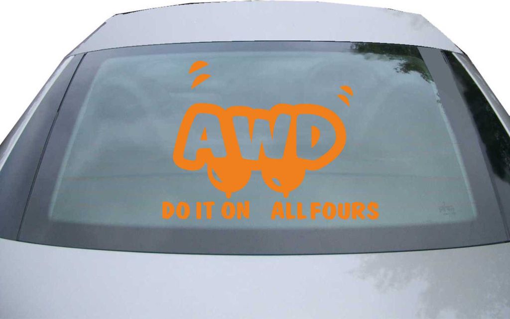 Indigos UG - Aufkleber Heckscheibe & Motorklappe DE2233 - orange - 600x440 mm - AWD do it on all fours - Auto Scheiben Fenster Heckklappe Tuning Ra...