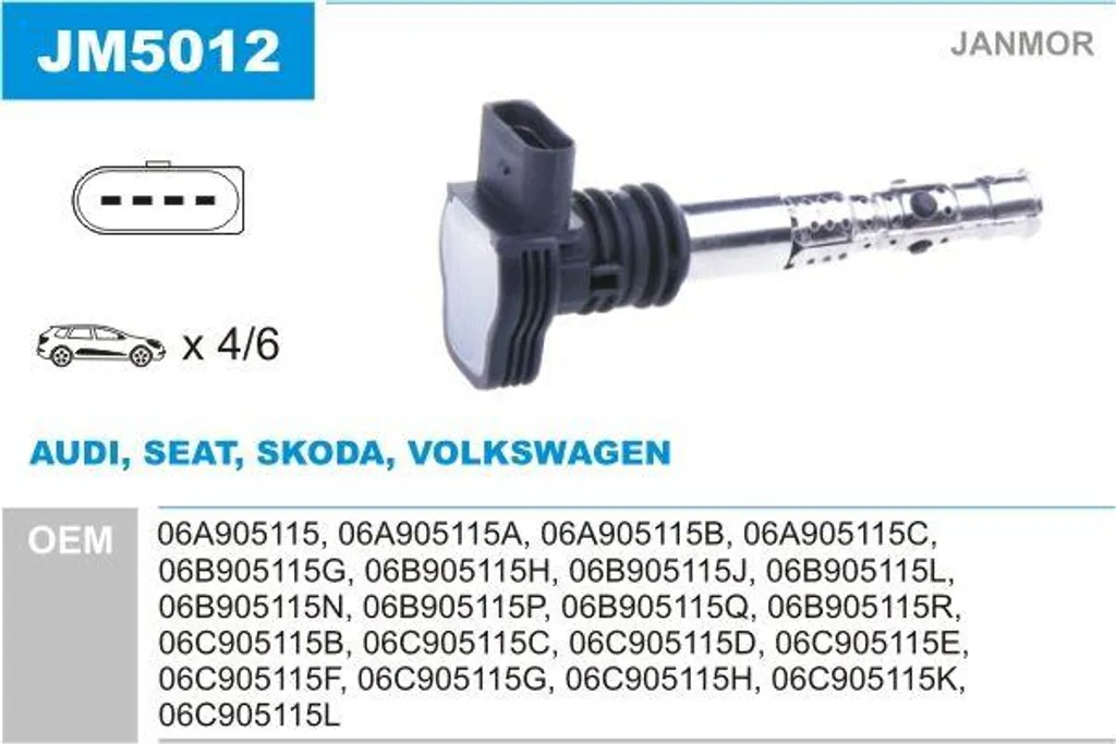 Ridai Vita al Tuo Motore: Bobina JANMOR JM5012 06A905115 4 Pin