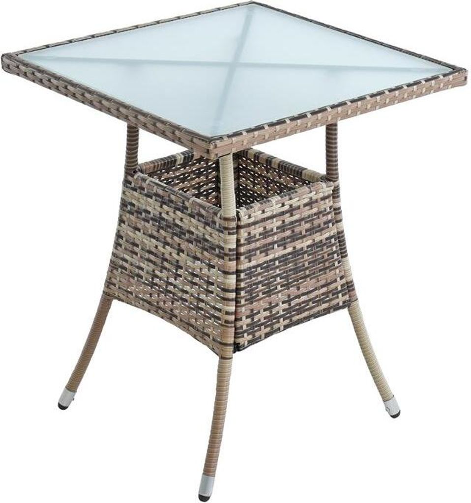 Polyrattan Beistelltisch Balkontisch 57 cm Rattan Tisch Gartentisch Beige-Braun