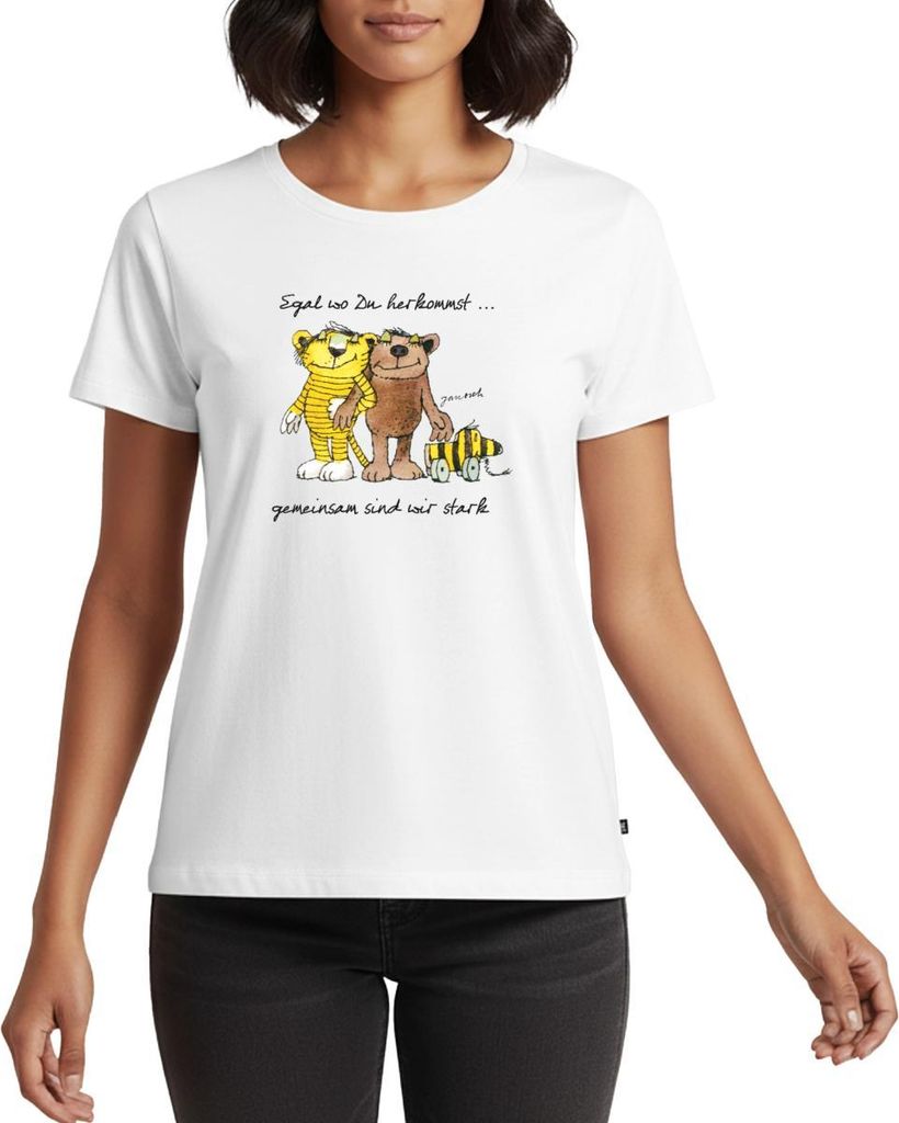 Spreadshirt Janosch Bär Tigerente Tiger Gemeinsam Stark Frauen Premium T-Shirt, 4XL, Weiß
