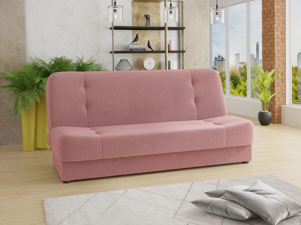 Schlafsofa Sena - Sofa mit Schlaffunktion und Bettkasten, Velours Stoff, Bettsofa mit Bonell-Federkern, Couch (Pink (Manila 09))