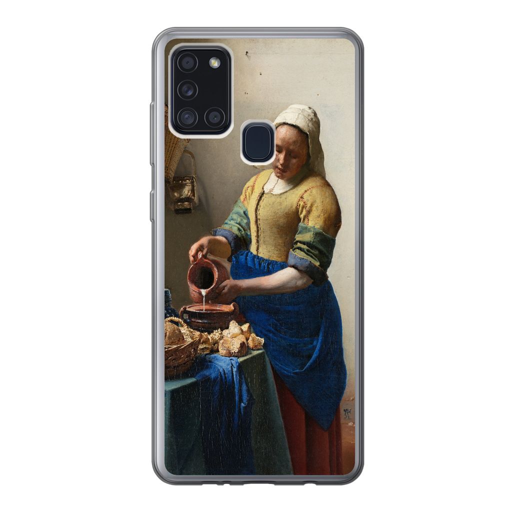 MuchoWow Handyhülle Schutzhülle Hülle für Samsung Galaxy A21s Das Milchmädchen - Johannes Vermeer Silikon Softcase Handy Hülle - Hartschale