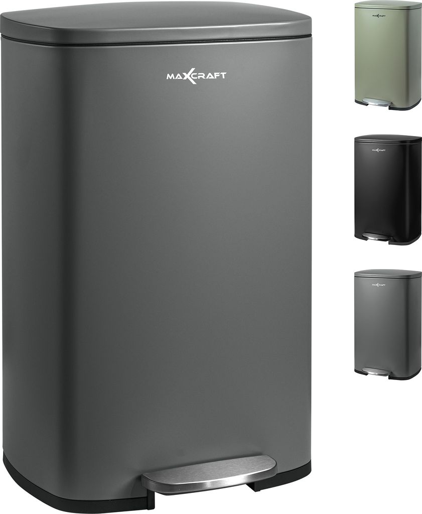 MAXCRAFT Mülleimer / Treteimer mit Soft Close Deckel - 50 Liter in Grau