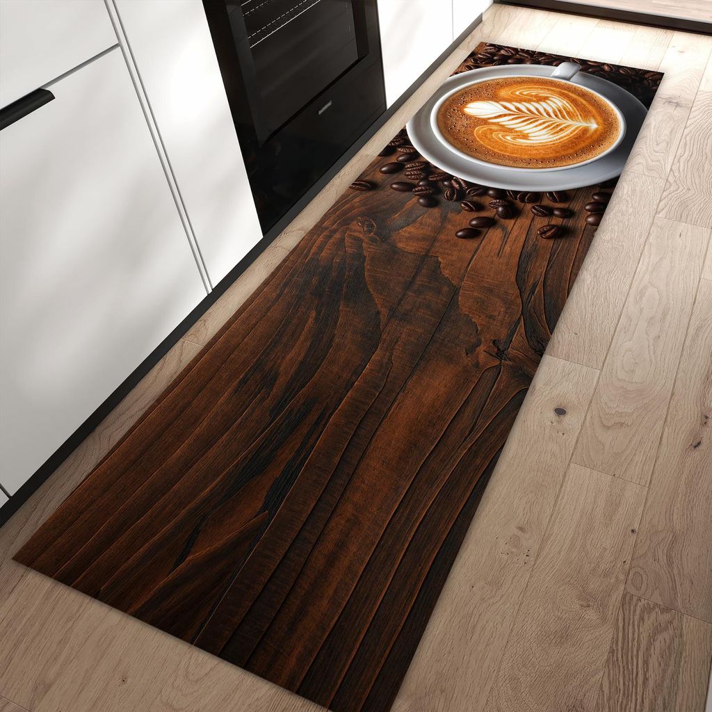Küchenteppich 80x250cm rutschfest & abwischbar PVC Läufer - Stille Kaffeegenuss