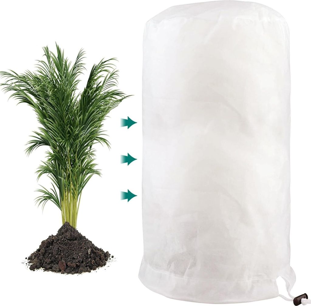Winterschutz für Pflanzen 80x100cm, Winterschutz für Kübelpflanzen Frostschutz, Pflanzenabdeckung mit Zugband für Balkonpflanzen-Weiß, 1 Stück