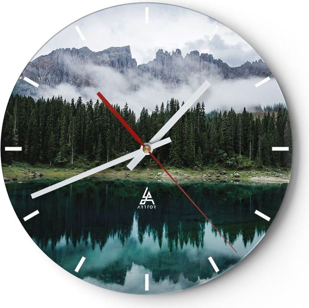 Wanduhr - Rund - Glasuhr - Landschaft Berge Wolken - 40x40cm - Schleichendes Uhrwerk - Lautlos - zum Aufhängen bereit - Dekoration Modern - Wandde...