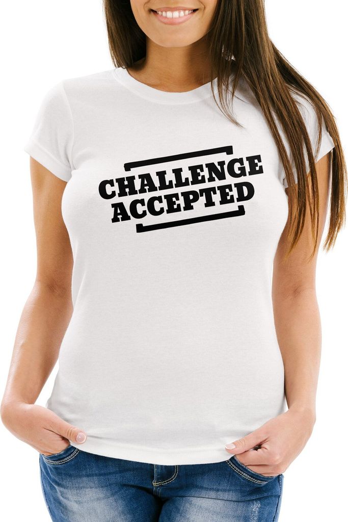 Challenge Accepted Damen T-Shirt Fun-Shirt Moonworks weiß XS