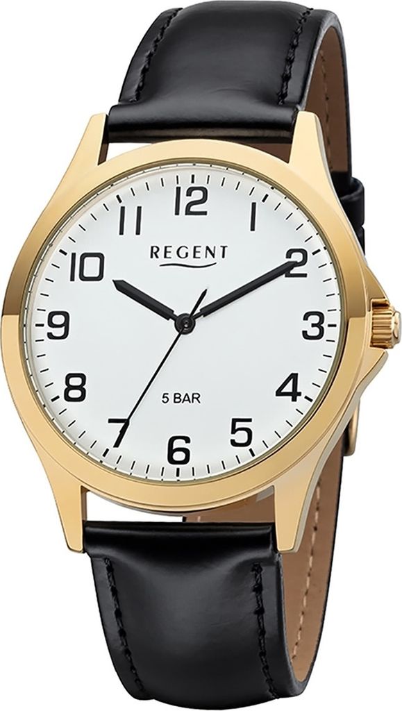 Regent Leder Herren Uhr 1103482 Analog Armbanduhr schwarz Lederarmband D2UR1103482