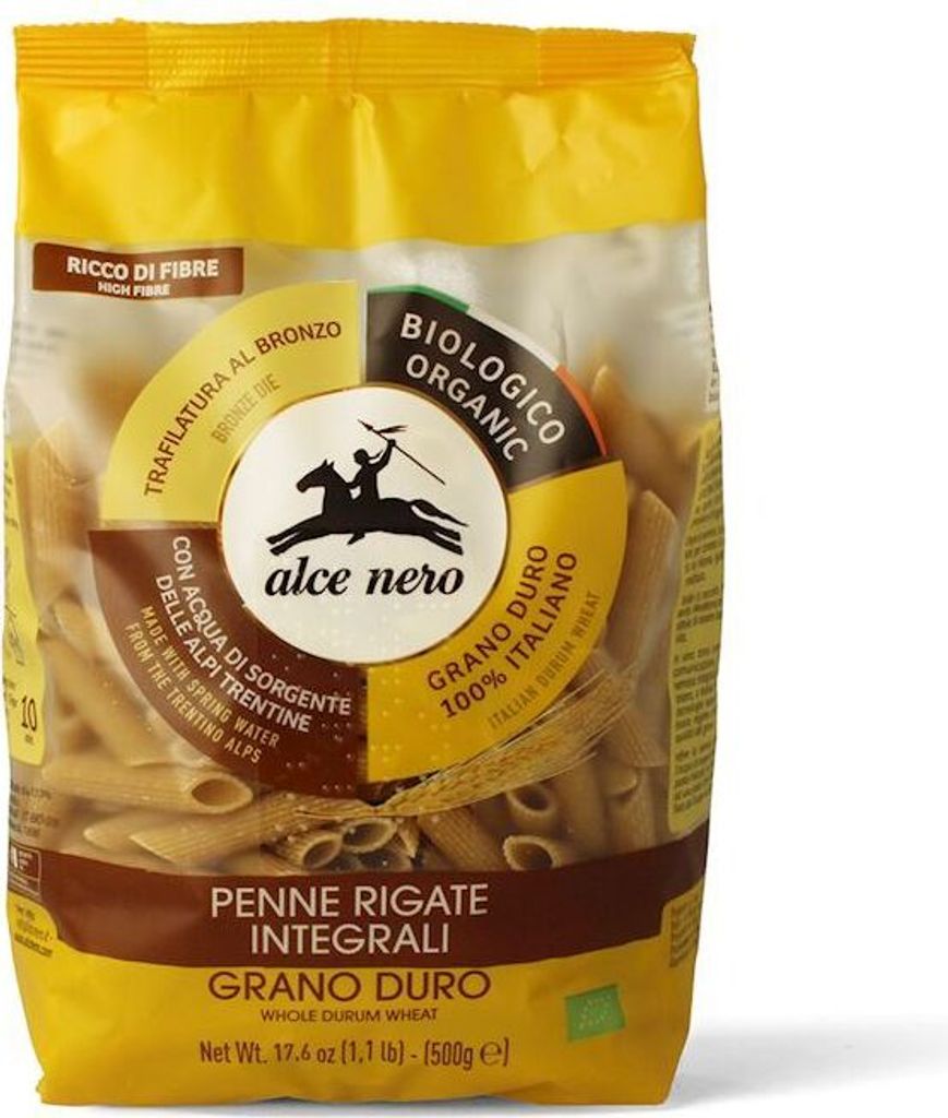 Nudeln (Vollkorngrieß) PENNE 500 g - ALCE NERO