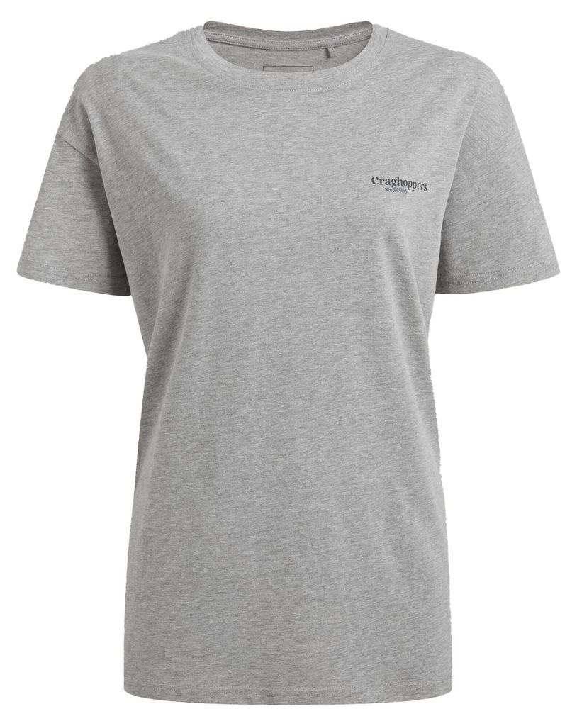 Craghoppers - "Yago" T-Shirt für Damen, Rückseitiger Aufdruck, kurzärmlig CG2398 (38 DE) (Hellgrau Meliert)