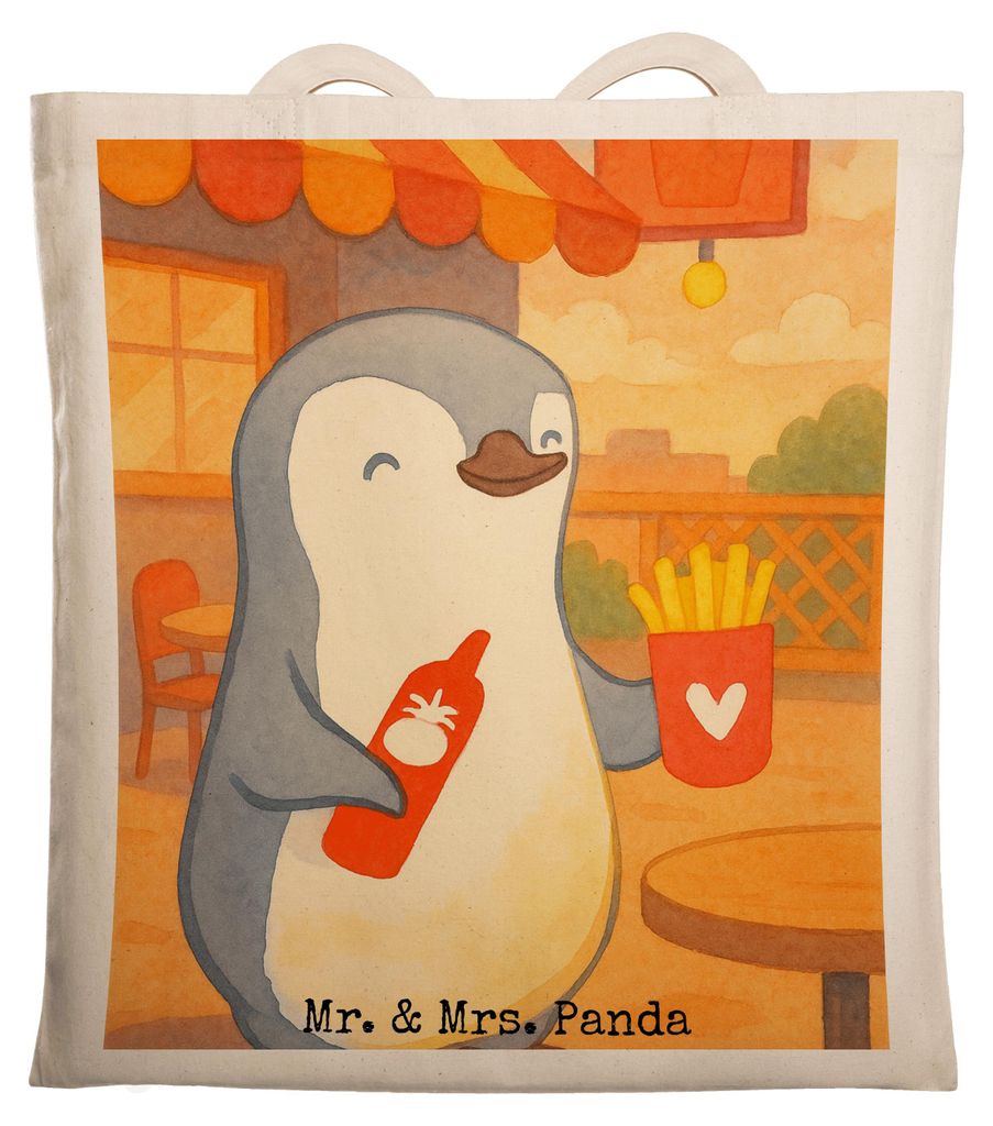 Mr. & Mrs. Panda Schultasche Pinguin Pommes Design - Weiß - Geschenk, für Freundin, Frauen, Hochzeitstag, Laptoptasche, Freund, Tasche, Shopping,...