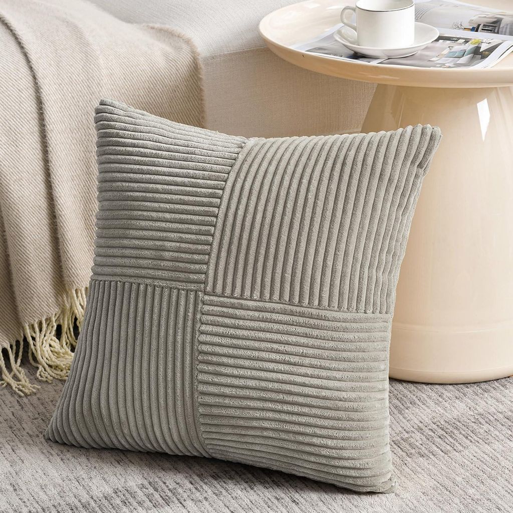 1 Kissenbezug in neutralem Grau, 50 x 50 cm, weicher Cord, dekorativer Kissenbezug, Sofakissen, Boho-Dekoration für Sofa, Schlafzimmer, Wohnzimmer...