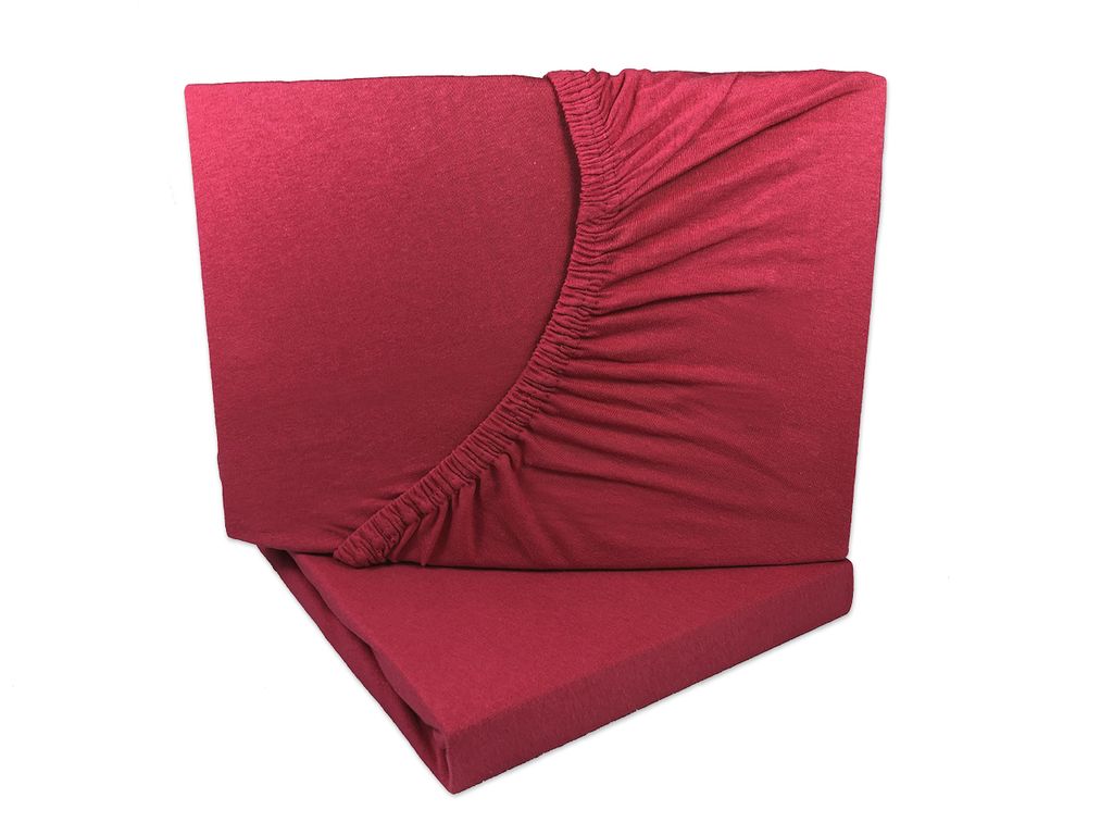 2er Set Jersey Spannbettlaken Bordeaux / Weinrot 90x200 - 100x200 cm 100% Baumwolle