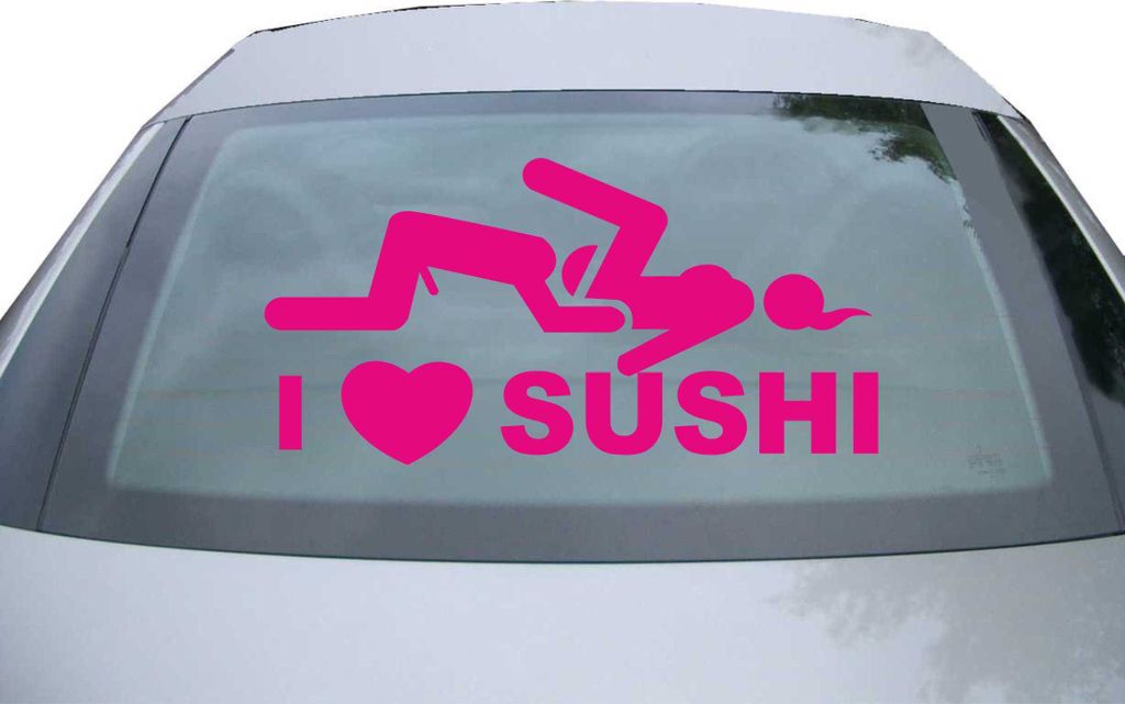 Indigos UG - Aufkleber Heckscheibe & Motorklappe DE2178 - pink - 600x300 mm - I Love Sushi - Auto Scheiben Fenster Heckklappe Tuning Racing JDM - D...