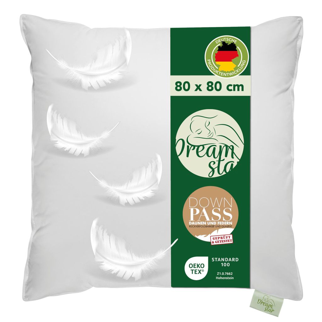 Daunenkissen 3-Kammer 80x80 cm | Ergonomisch, stützend & atmungsaktiv | Dreamstar