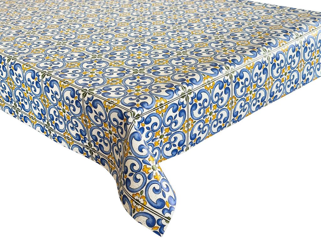Wachstuch Tischdecke Gartentischdecke Wasserdichte Abwaschbar Blaues Mosaik260x140 cm