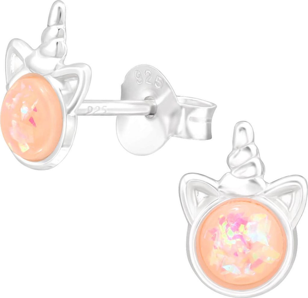 Einhorn Ohrringe Ohrstecker 925 Sterling Silber mit synthetischem Opal