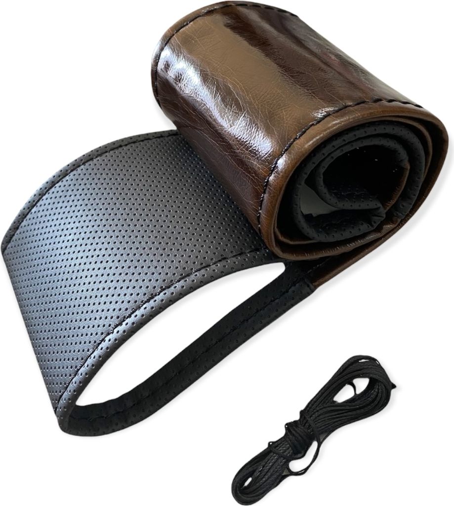 LB124 - Lenkradbezug 37-39 cm zum Schnüren Schwarz und Braun mit gelochte