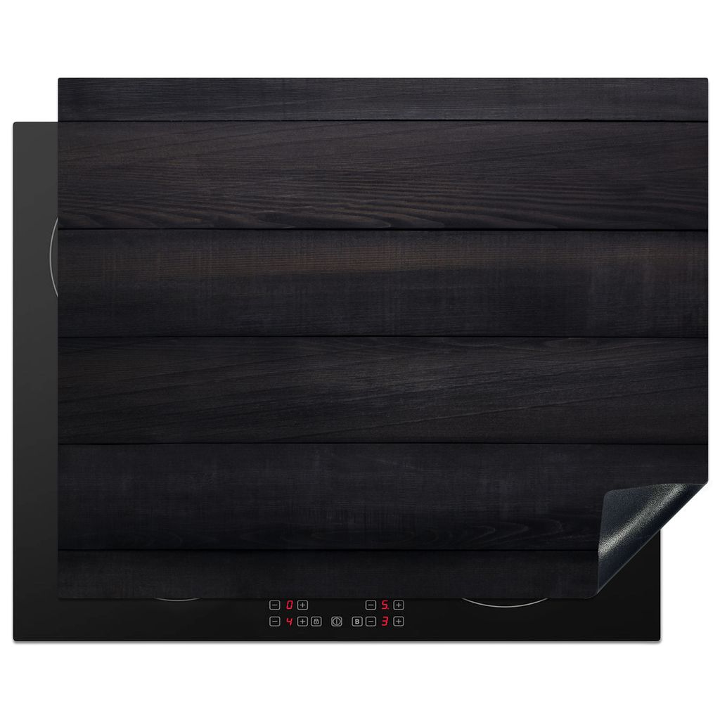 KitchenYeah Herdabdeckplatte Schwarzer Hintergrund mit einer Plankenstruktur , 65x52cm, Küche Deko, Glaskeramikkochfeld Herdabdeckung, Abdeckpla...