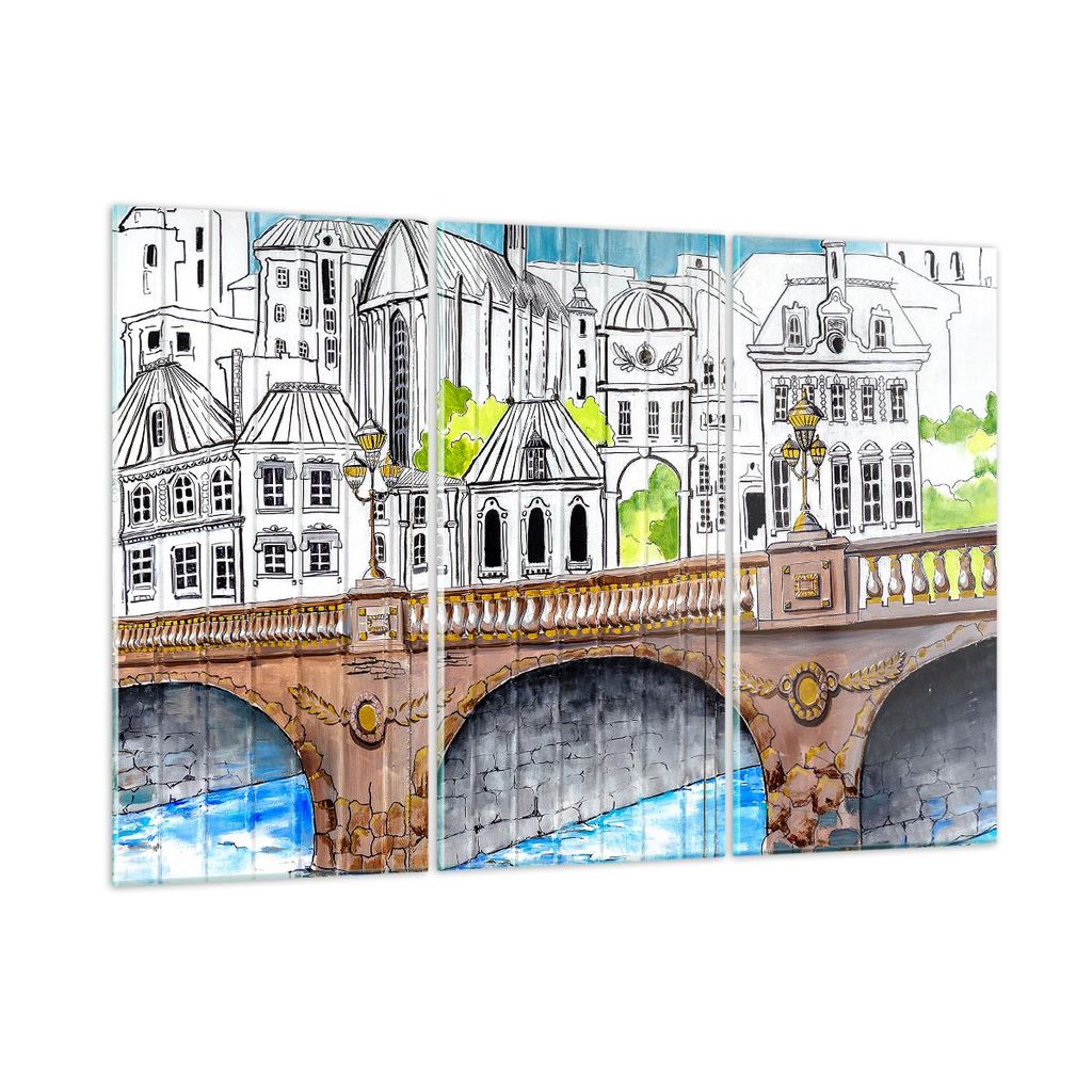 Bilder auf glas - Frankreich brücke zeichnung - 165x110cm - Glasbilder - Wandbilder - Kunstdruck - zum Aufhängen bereit - Wanddekoration aus Glas...