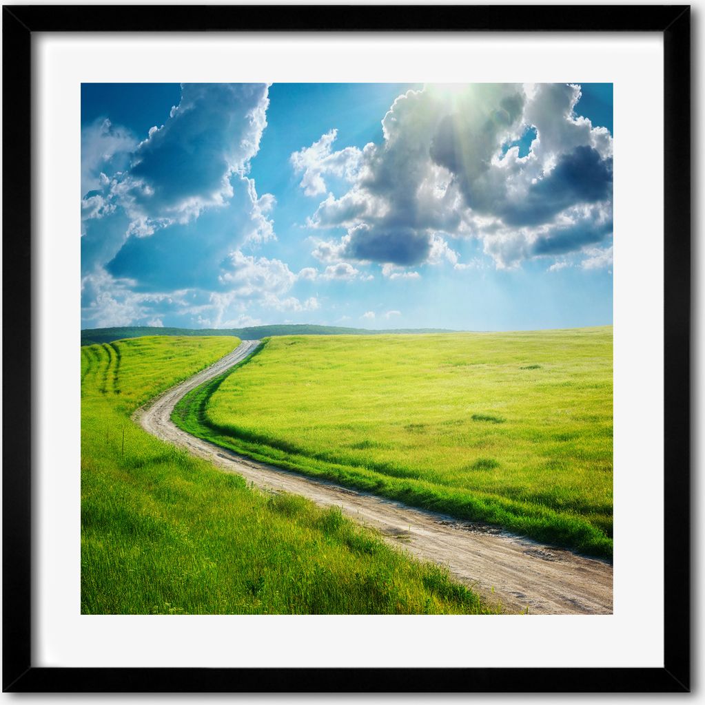 Bild - 50 cm x 50 cm - MDF - Rahmen, Wandkunst - Pfad auf der Wiese