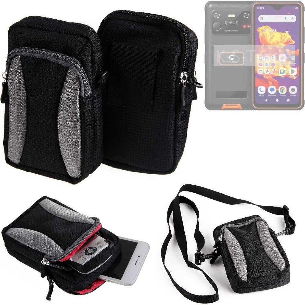 K-S-Trade Holster Schutz Hülle kompatibel mit Phonemax R4GT Handy Hülle Gürteltasche Umhängetasche mit Zusatzfach schwarz