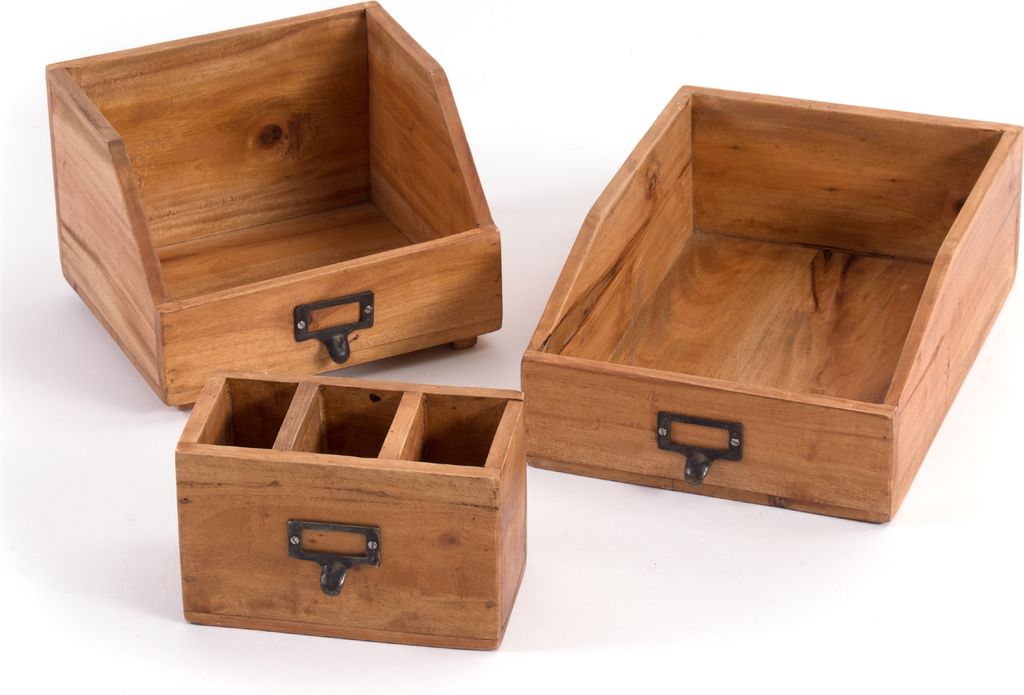 SCHREIBTISCH ORGANIZER SET "OFFICE" | 3-teilig, Mahagoni | Farbe: 08 honigfarben gewachst
