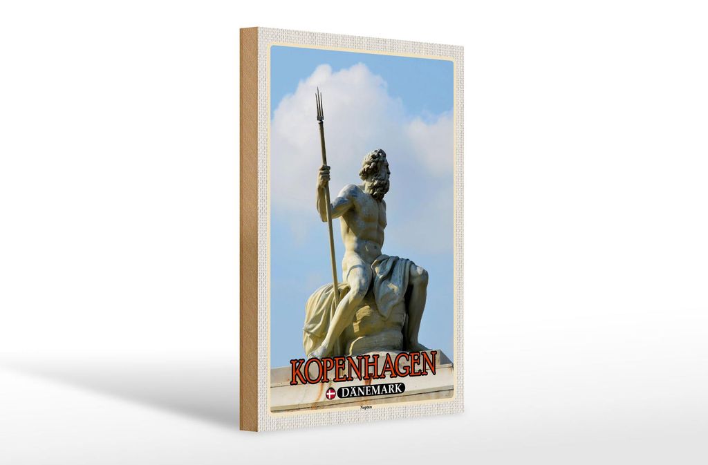 Holzschild Reise 20x30cm Kopenhagen Dänemark Neptun Statue