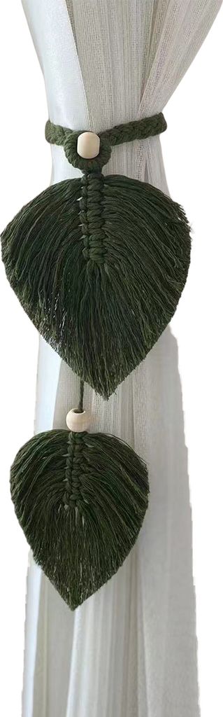 Raffhalter für Vorhänge im Boho-Stil, handgestrickt, aus Baumwollleinen, mit verstellbaren Holzperlen, Doppelblättern