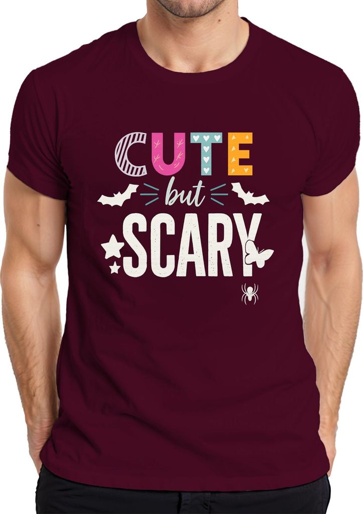Cute but Scary Halloween Süß gruselig Mädchen Fledermaus Spinne Herren T-Shirt, Burgundy, XXL