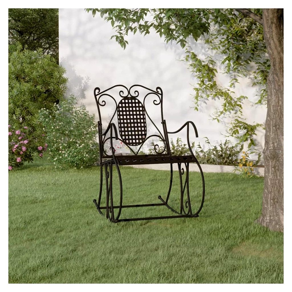 Schaukelstuhl 84 cm Schwarz Stahl Metall Sitzbank für Garten und Terrasse