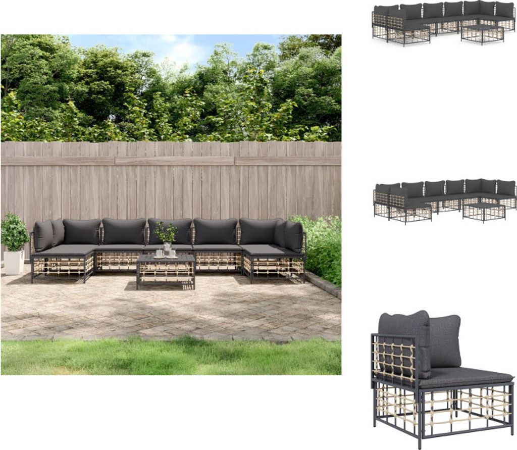 vidaXL 8-tlg. Garten-Lounge-Set mit Kissen Anthrazit Poly Rattan - Gartensofas