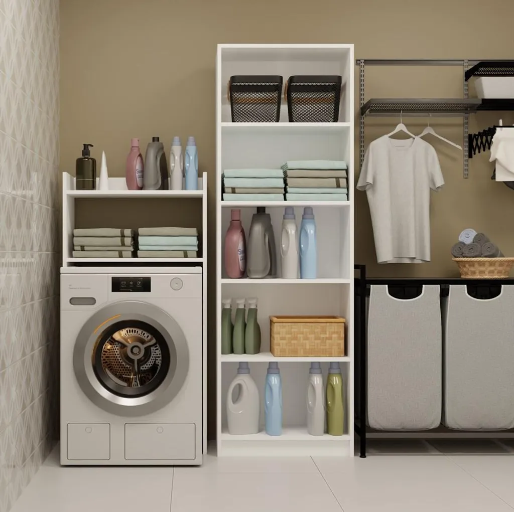 Meuble de Rangement Dessus Machine à Laver Nina Blanc à 2 Étagères Fixes