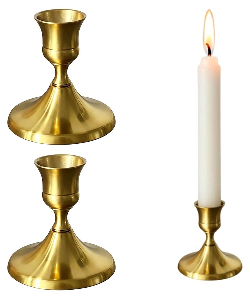 2 Stück Kerzenständer in Gold, Höhe 7 cm, Metall Stabkerzenhalter für Tischdekoration