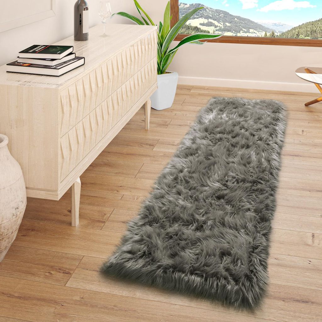 TT Home Wohnzimmer Hochflor Teppich Kunstfell Design Produktbild 