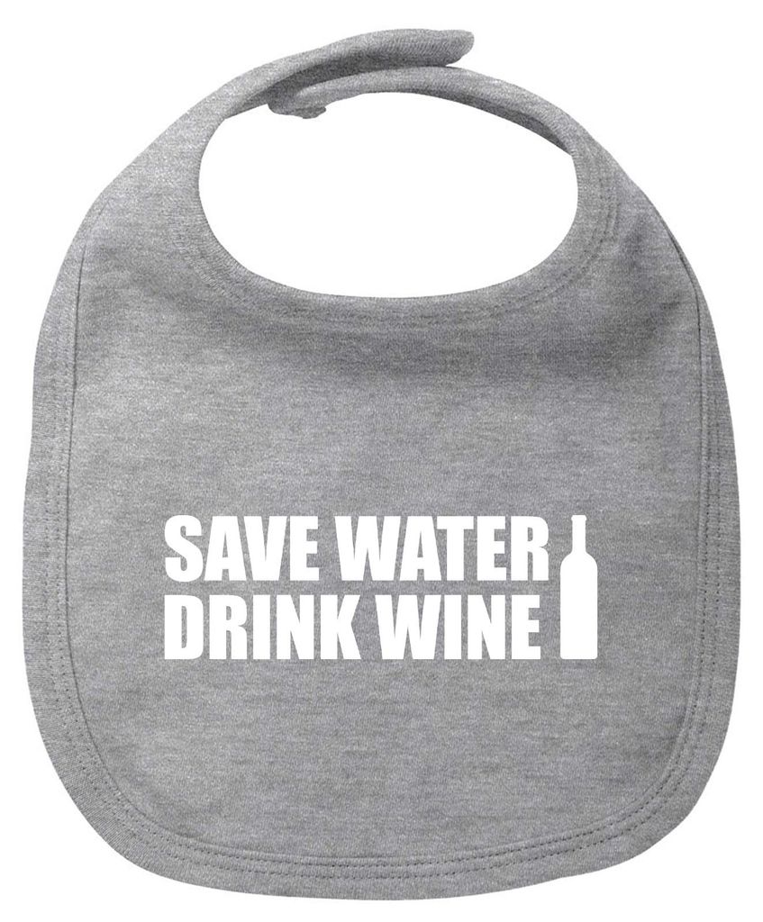 Huuraa Baby Lätzchen Save Water Drink Wine Weinflasche Heather Grey Klettverschluss Baumwolle Latz Geschenkidee